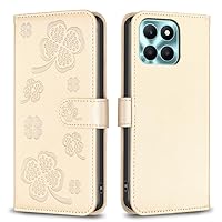 Smartphone Flip Cases Compatible with Huawei Honor X6A Four-Leaf Clover Wallet Case,Magnetic PU Leather Flip Folio Case with Credit Card Slot Kickstand Shockproof Phone Case Compatible with Honor X6A