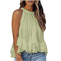 Sleeveless White Tank Tops for Women, Summer Sexy Halter Vest Shirts, Fashion Crewneck Casual Soft Blouse Tee, green, X-Large