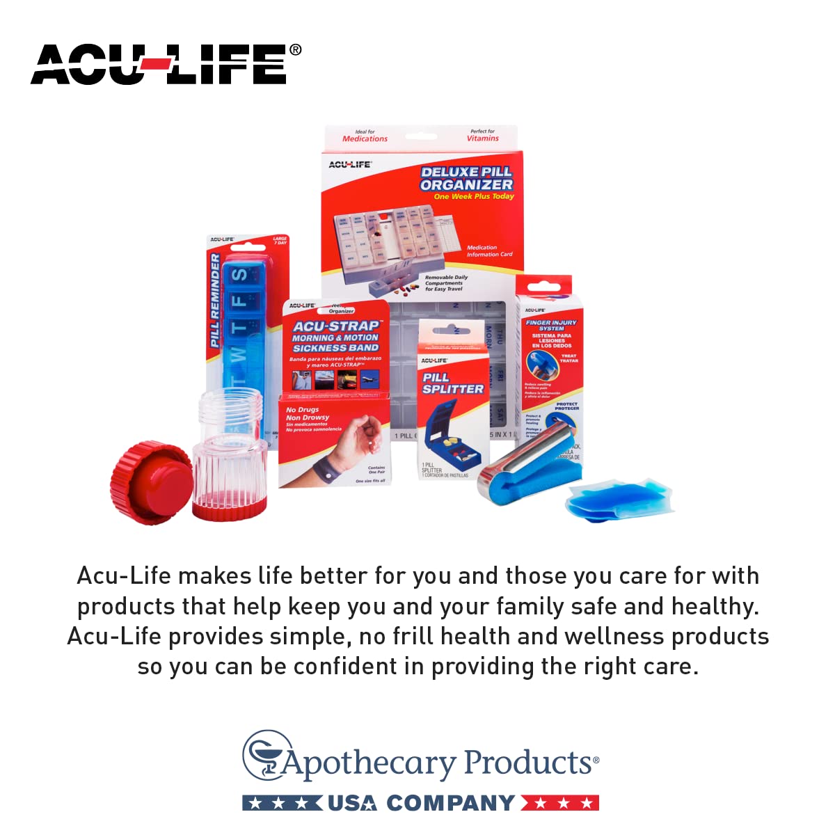 Acu-Life Pill Cutter and Splitter, Cuts Pills, Vitamins, Tablets, Stainless Steel Blade, Includes Storage Container, Color may vary