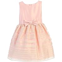 BNY Corner Flower Girl Dress Satin & Striped Organza with Bow Waist for Any Special Occasion Event