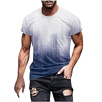 Men's Summer Crewneck Gradient T-Shirt Casual Fashion Colorblock Tee Tops Slim Fit Workout Gym Muscle Shirts