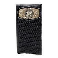 Western Men's Basketweave Genuine Leather Long Cowhide Stud Bifold Wallet in Multi Emblem (Black Star)