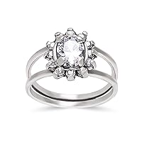 White Gold Cubic Zirconia Vintage Ring for Women, Anillo de Compromiso de Mujer, Oval Halo Concktail Rings for Ladies, Fashion Jewelry