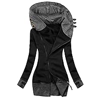 Women Hoodies Jackets Casual Long Sleeve Jackets with Pockets Zipped Button Color Block Sweatshirts Hooded Jacket