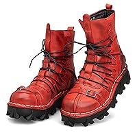 New Men's Genuine Leather Motorcycle & Combat Boots Gothic Skull Punk Boots Work & Safety Boots Mid-calf Boots Red Plus size50