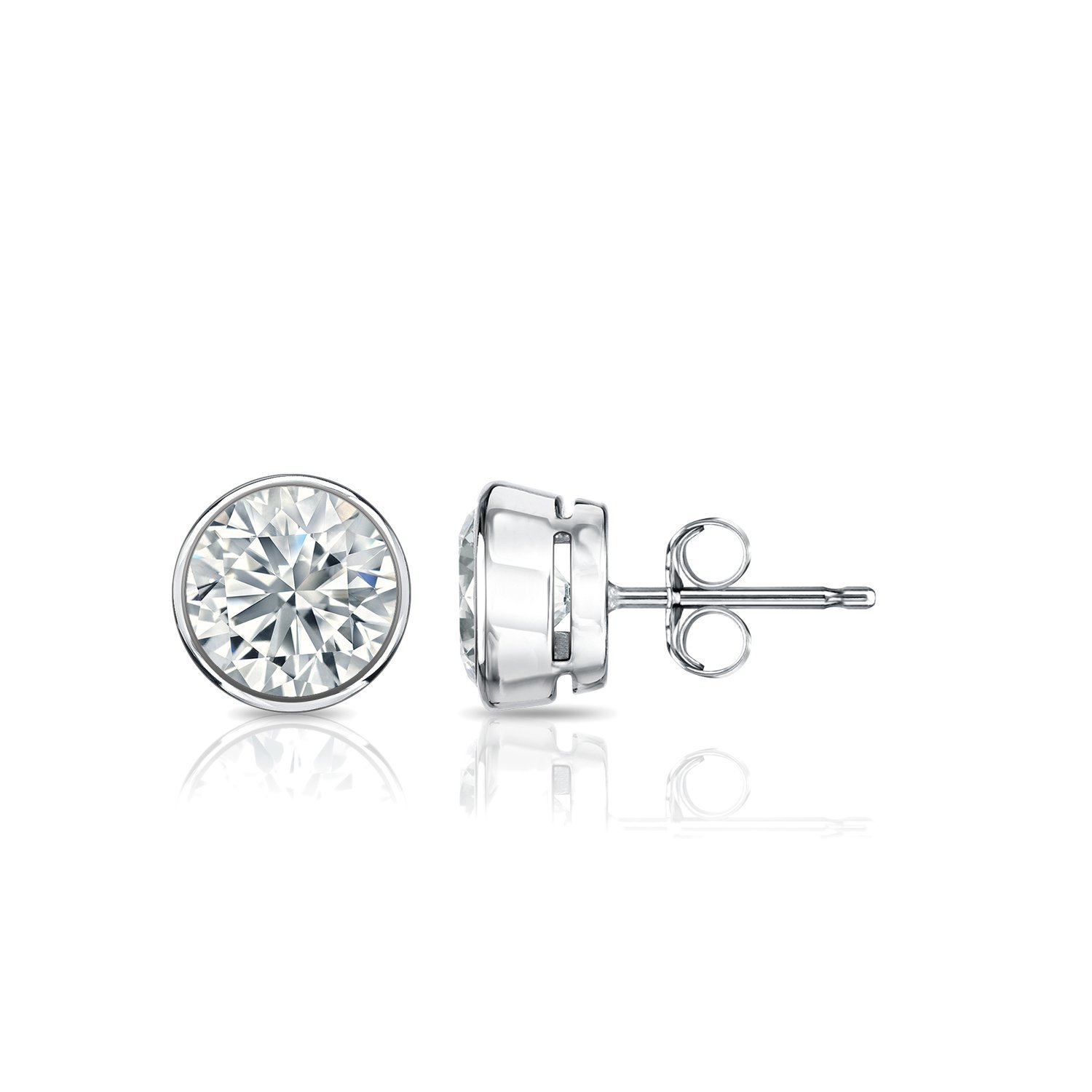 1/4 to 2 Carat Lab Grown Diamond Round Stud Earrings in 14k Gold (E-F, SI1-SI2, cttw) Bezel Set Push Back by Diamond Wish