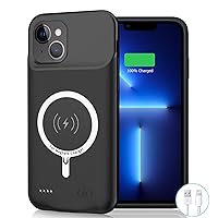 Wireless Charging Case for iPhone 13, 7000mAh Slim Portable Rechargeable Battery Case Wireless Charging Compatible with iPhone 13 (6.1 inch) Extended Battery Charger Case (Black)