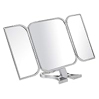 Creations 3-Way Foldable Travel Makeup Mirror with Built in Stand and Handle, Silver