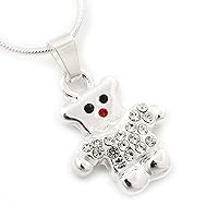 Avalaya Small Teddy Bear in The Jacket Pendant with Silver Tone Chain/ 40cm L/ 4cm Ext
