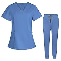 2024 Medical Scrubs Set for Womens V Neck Scrub Tops and Drawstring Pants Scrubs 2 Piece Medical Uniform with Pockets
