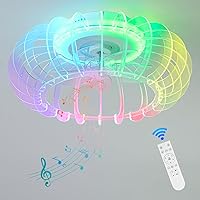RGB Ceiling Fan with Light LED Bladeless Small Ceiling Fan with Light Remote Control Bluetooth Low Profile Enclosed Ceiling Fans with Remote 6 Speed Speaker Bedroom Living Kids Room White 21