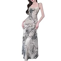 Women's Halter Maxi Dress 2023 Fall, Ink Painting Design Sense Sexy Backless Temperament Halter Dresses,S-L