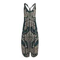 Jumpsuits for Women Casual Summer Rompers Womens Vintage Prints Straps V Neck Rompers Playsuit Jumpsuit