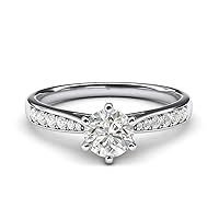 10k white gold 1.0 CT Classic 6-Prong Simulated Diamond or Genuine Moissanite Engagement Ring Graduated Side Stones Promise Bridal Ring