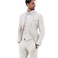 Casual Linen Suit 3 Pieces Tailored Vintage Retro Wedding Men Prom Suits Slim Fit Jacket Blazer Groom Tuxedos
