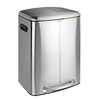 Wenko Primo 10 Gallon Dual, odorless, Waste, (WxHxD): 8.9x9.1x12.6 in, Stainless Steel Lid and Foot Pedal, Garbage Bin, Handsfree, Step Trash Can, Chrome (Model: Dual Trash Can, odorless Trash Can)