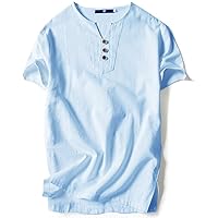 Men's T-Shirt Men's Cotton T-Shirt Casual Short Sleeve Retro V-Neck T-Shirt Top