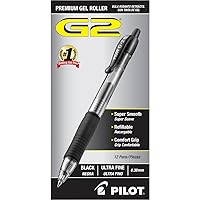 Pilot, G2 Premium Gel Roller Pens, Ultra Fine Point 0.38 mm, Pack of 12, Black