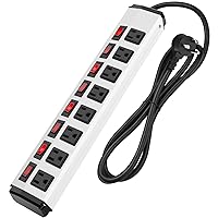 8 Outlet Metal Power Strip with Individual Switches,Heavy Duty Appliance Power Strip with Flat Plug,1200J Surge Protector,6FT Extension Cord 15A 120V 1800W for Home Office School Shop Industrial