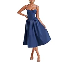 Women Summer Midi Cami Dress Solid Color Sleeveless Backless Flowy Party Dresses