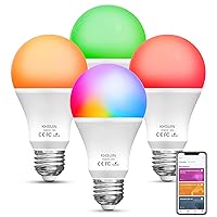 Bright Smart Light Bulbs 13W A19 Music Sync Wifi RGBCW Color Changing Light Bulb Work with Alexa, Google, 120W Equivalent, 1300 Lumens, 2700K-6500K Tunable Alexa Light Bulb, Dimmable Smart Bulb,4 Pack