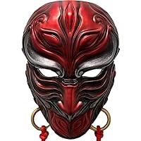Japanese Mask Halloween, Longhorn Hannya Mask Painted Pendant Props Wearable Masks for Cosplay Party (Black White)