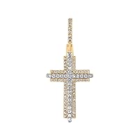 10K YELLOW GOLD .40 CARAT REAL DIAMONDS 1.50 INCHES CROSS PENDANT WITH 18