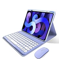 iPad Air5 iPad Air4 Keyboard Case with Mouse Round Keys for Apple Pencil Charging iPad Pro 11 4th 3 2 1st Generation Keyboard Cover Bluetooth Mouse Cute Magnetic Color Keyboard (Purple)