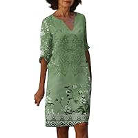Vintage African Dresses for Women 2024 Summer New Sexy V Neck Half Sleeve Knee Length Women's Vacation Trendy Dress Army Green Medium