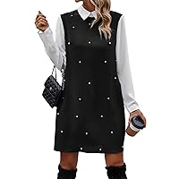 Women Summer Dresses 2023 Pearls Beaded 2 in 1 Dress with Contrast Collar for Womens