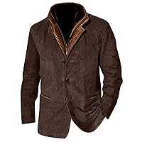 Mens Casual Stand Collar PU Faux Leather Zipper Motorcycle Bomber Vintage Buttons Padded Warm Jacket with Pockets