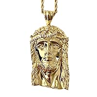 Face of Christ B Men Women 925 Italy Gold Finish Iced Silver Charm Ice Out Pendant Stainless Steel Real 3 mm Rope Chain, Mans Jewelry, Iced Pendant, Rope Necklace 16