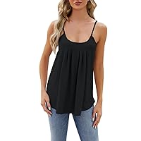 Tank Tops Spaghetti Strap Camisoles Eyelet Embroidery Curved Hem Flowy Blouse Summer Tanks for Women 2024 Trendy