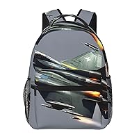 Jet Fighter Print Casual Backpack Outdoor Bag For Women Fits 15.6 Inch Laptop Backpack For Travel Work