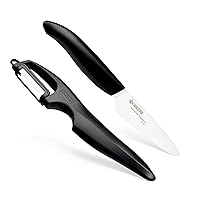 Kyocera Advanced Ceramic 3-inch Paring Knife with Vertical Double Edge Peeler, Black