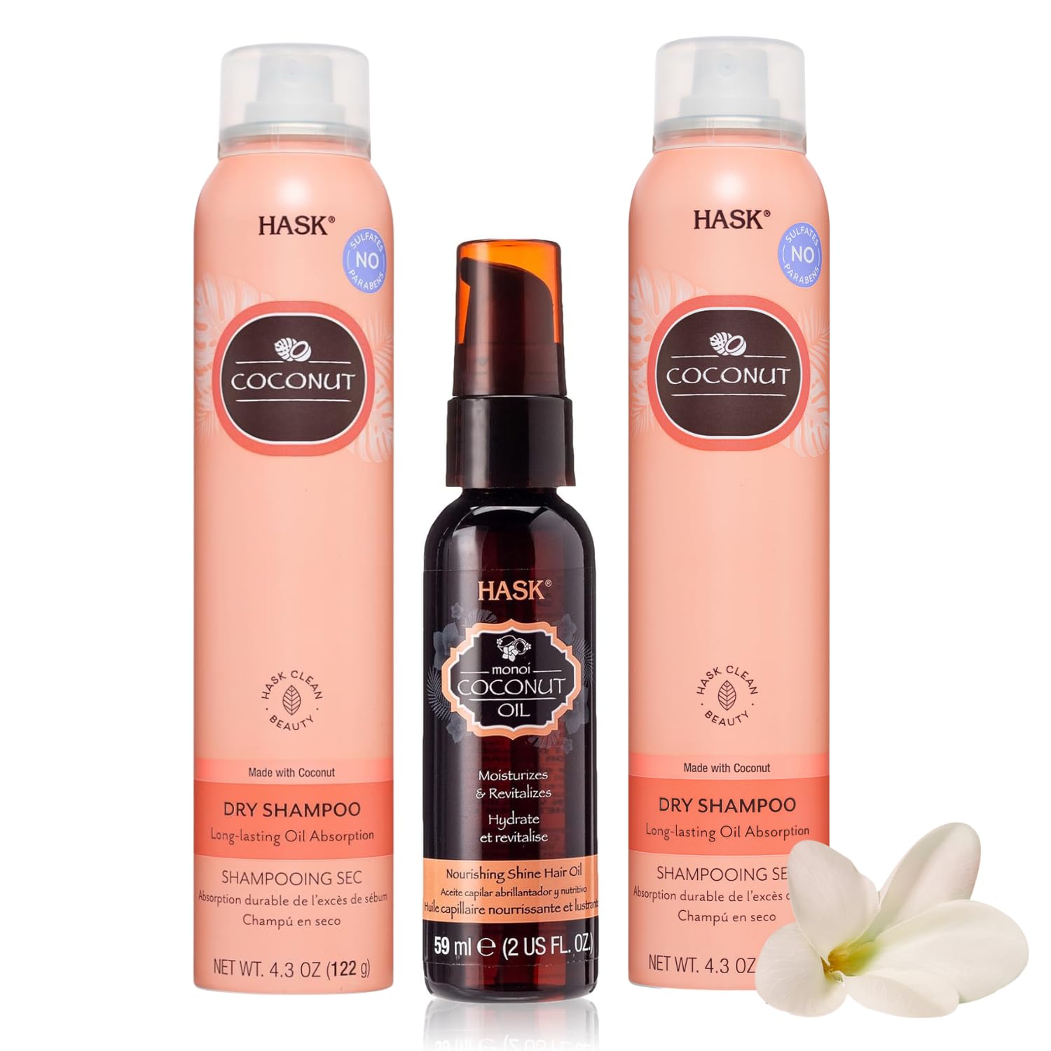 HASK Coconut Collection: 2 Coconut Nourishing Dry Shampoos and 1 Coconut Oil Nourishing Shine Oil