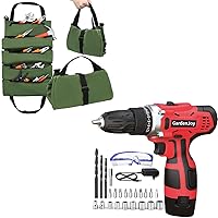 GardenJoy 12V Max Cordless Power Drill with Tool Roll Up Bag