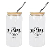 2 Pack Glass Tumbler with Straw Love Must Be Sincere. Hate What Is ; to What Is Good Glass Cup Cup Gift for Mom Cups Great For For Iced Coffee Cocktail Tea Juice