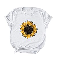 Custom T Shirts for Teddy Bears Women Plus Size Sunflower Print Round Neck Short Sleeved T-Shirt Blouse Tops W