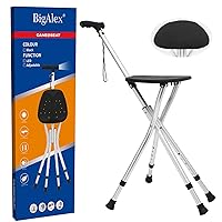BigAlex Walking Cane with Seat Lightweight Cane Seat with LED for Seniors Adjustable Folding Cane Chair for Women with 4 Non-Slip Legs and Comfortable Handle