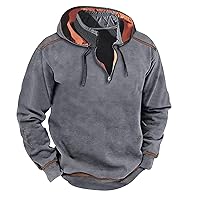 Men's Fashion Hoodies Half Zipper Stand Collar Pullover Long Sleeve Contrast Color Hooded Daily Loose Fit Sweatshirt