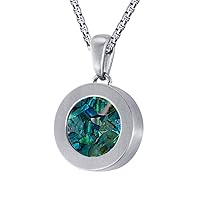 Quiges Silver Stainless Steel Matte 12mm Mini Coin Pendant Holder and Green Coloured Coin with Box Chain Necklace 42 + 4cm Extender