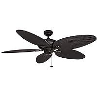 Honeywell Ceiling Fans Duval, 52 Inch Tropical Indoor Outdoor Ceiling Fan with No Light, Pull Chain, Three Mounting Options, Damp Rated, Palm Leaf Blades - Model 50201-01 (Bronze)