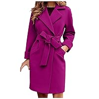 YZHM Fall Winter Coats for Women Dressy Long Jackets with Belt Wool Blend Coats Fashion Casual Outwear Elegant Pea Coats
