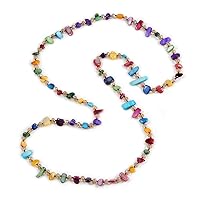 Avalaya Statement Long Multicoloured Shell Nugget and Glass Crystal Bead Necklace/ 110cm Long