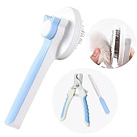 Cat Brush with Release Button - Dog Comb for Matted Hair, Pets Grooming Brush for Shedding and Grooming with Pet Nail Clipper and Sharpener, Cleaning for Short or Long Haired Cats/Dogs Blue