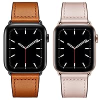 KYISGOS Compatible with Apple Watch Genuine Leather Band 49mm 45mm 44mm 42mm Brown & Pink Sand