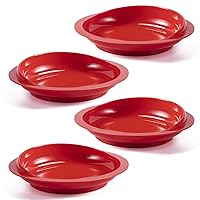 4 Pack - Anti-Spill Scoop Plate with Lip Edge | Eating Utensils for Elderly Patients | Scoop Plates for Disabled Adults from Parkinsons, Stroke, Tremor | Non Skid Padded Bottom (Red)