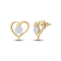 10K Yellow Gold Diamond Lovely Heart Screwback Earrings 1/6 Ctw.