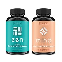 WellPath Mind & Zen Bundle 2 Pack : Natural Brain Support Supplement with Lion's Mane & Stress Support Formula with Ashwagandha Root, Rhodiola Rosea, Lemon Balm, L-Theanine - 60 Cts Each